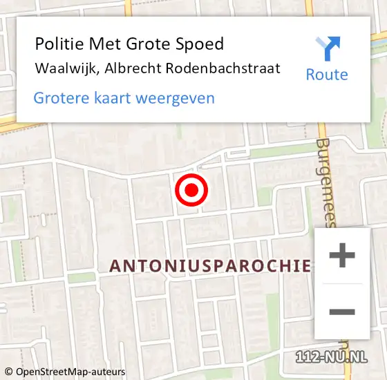 Locatie op kaart van de 112 melding: Politie Met Grote Spoed Naar Waalwijk, Albrecht Rodenbachstraat op 27 januari 2022 14:42