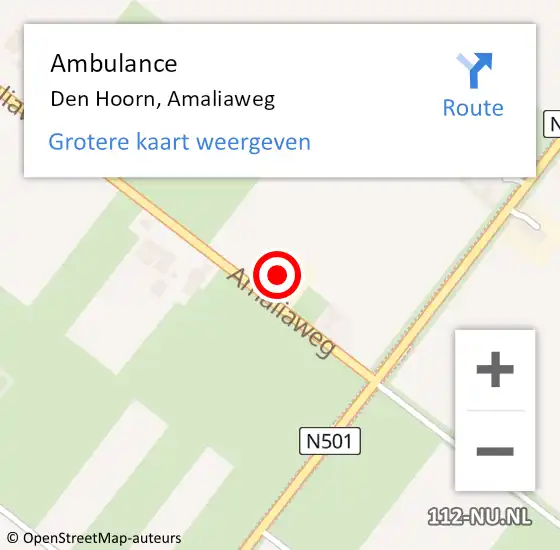 Locatie op kaart van de 112 melding: Ambulance Den Hoorn, Amaliaweg op 27 januari 2022 15:10