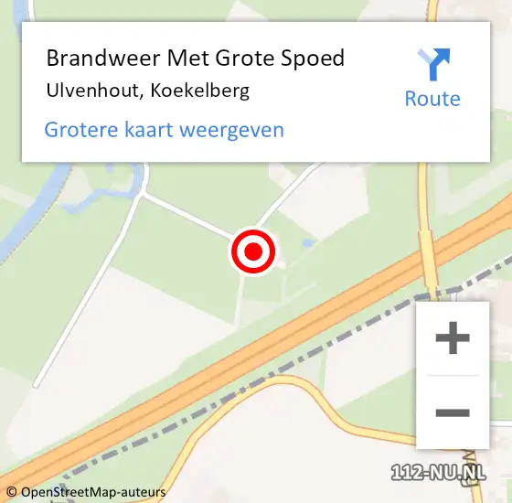 Locatie op kaart van de 112 melding: Brandweer Met Grote Spoed Naar Ulvenhout, Koekelberg op 27 januari 2022 15:23