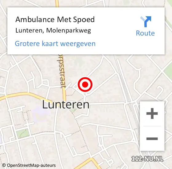 Locatie op kaart van de 112 melding: Ambulance Met Spoed Naar Lunteren, Molenparkweg op 27 januari 2022 16:46