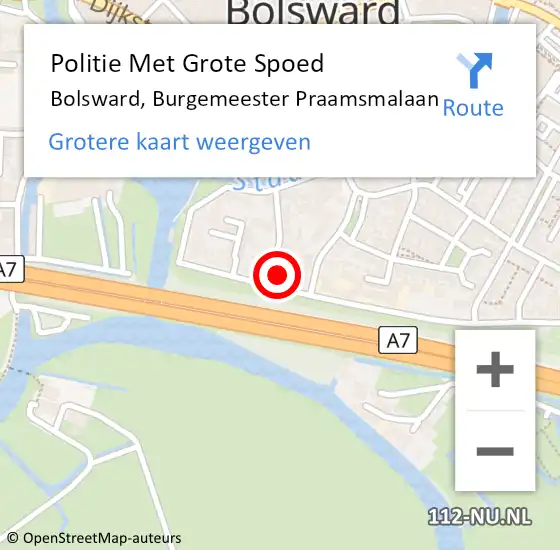 Locatie op kaart van de 112 melding: Politie Met Grote Spoed Naar Bolsward, Burgemeester Praamsmalaan op 27 januari 2022 16:50