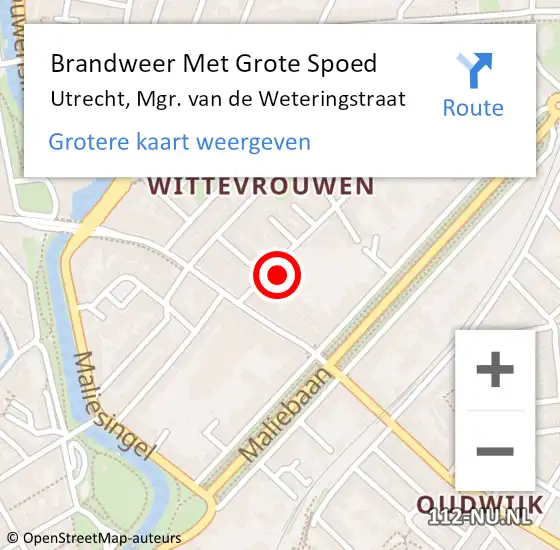 Locatie op kaart van de 112 melding: Brandweer Met Grote Spoed Naar Utrecht, Mgr. van de Weteringstraat op 27 januari 2022 16:54