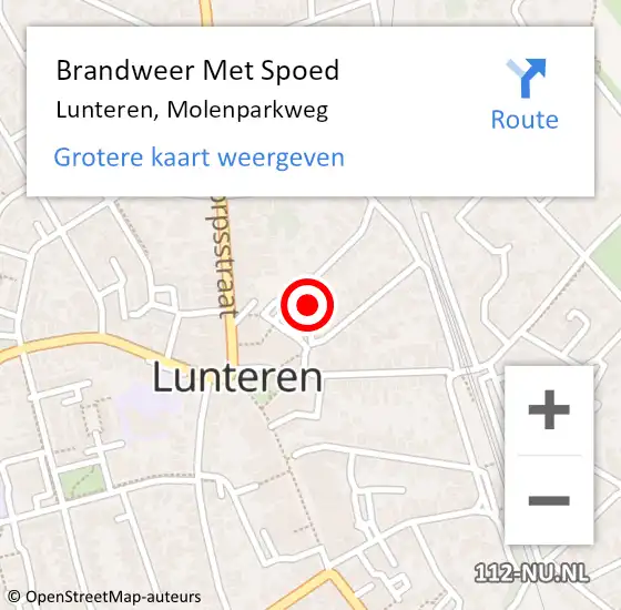 Locatie op kaart van de 112 melding: Brandweer Met Spoed Naar Lunteren, Molenparkweg op 27 januari 2022 17:17