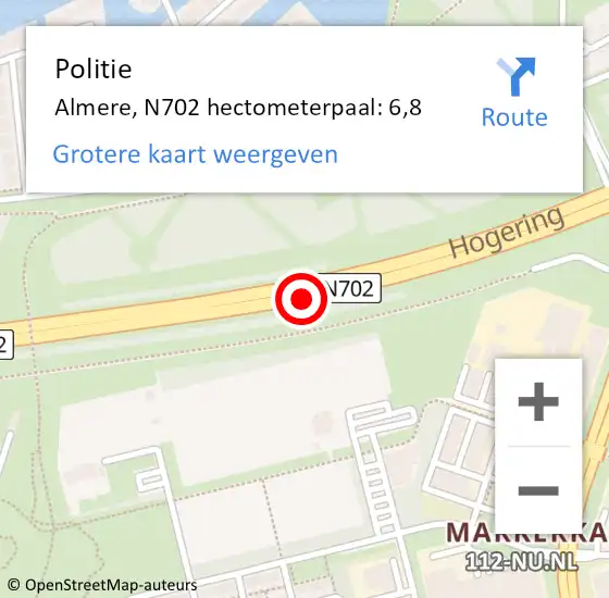 Locatie op kaart van de 112 melding: Politie Almere, N702 hectometerpaal: 6,8 op 27 januari 2022 18:02