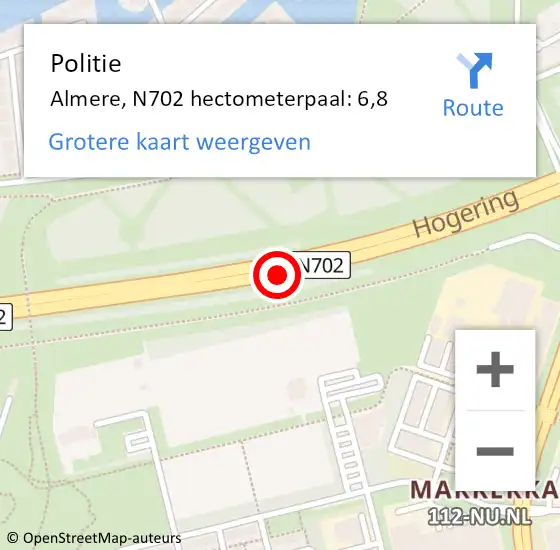 Locatie op kaart van de 112 melding: Politie Almere, N702 hectometerpaal: 6,8 op 27 januari 2022 18:03