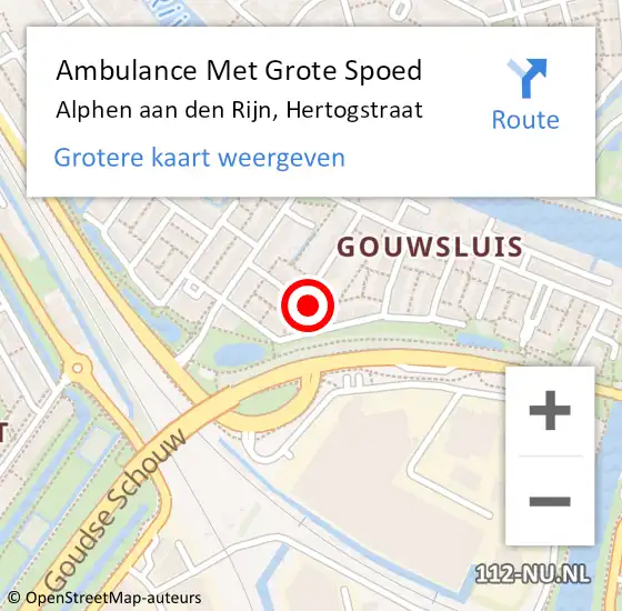 Locatie op kaart van de 112 melding: Ambulance Met Grote Spoed Naar Alphen aan den Rijn, Hertogstraat op 27 januari 2022 18:06