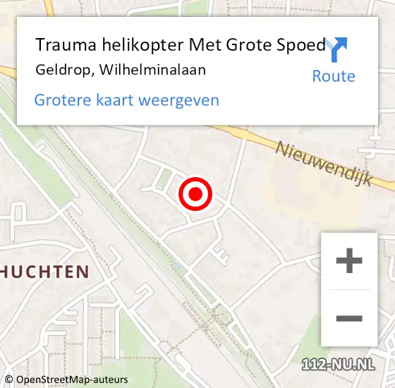 Locatie op kaart van de 112 melding: Trauma helikopter Met Grote Spoed Naar Geldrop, Wilhelminalaan op 27 januari 2022 18:40