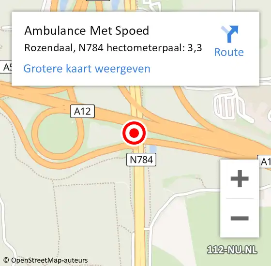 Locatie op kaart van de 112 melding: Ambulance Met Spoed Naar Rozendaal, N784 hectometerpaal: 3,3 op 27 januari 2022 19:00