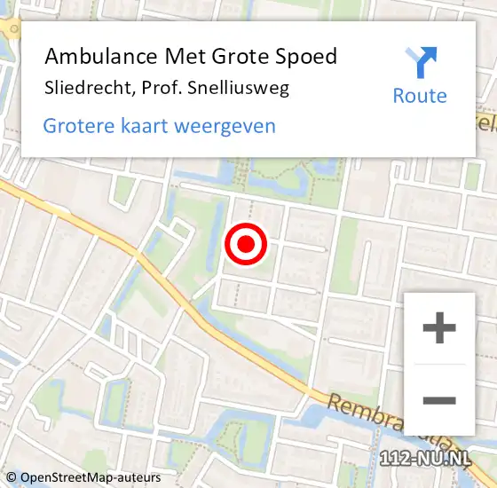 Locatie op kaart van de 112 melding: Ambulance Met Grote Spoed Naar Sliedrecht, Prof. Snelliusweg op 27 januari 2022 19:08