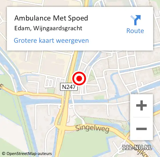 Locatie op kaart van de 112 melding: Ambulance Met Spoed Naar Edam, Wijngaardsgracht op 27 januari 2022 19:41