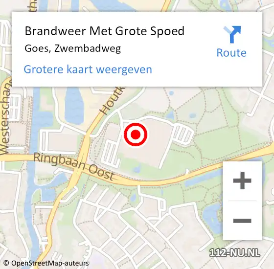 Locatie op kaart van de 112 melding: Brandweer Met Grote Spoed Naar Goes, Zwembadweg op 27 januari 2022 20:59