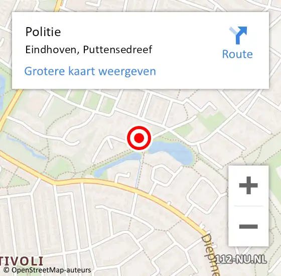 Locatie op kaart van de 112 melding: Politie Eindhoven, Puttensedreef op 27 januari 2022 21:17