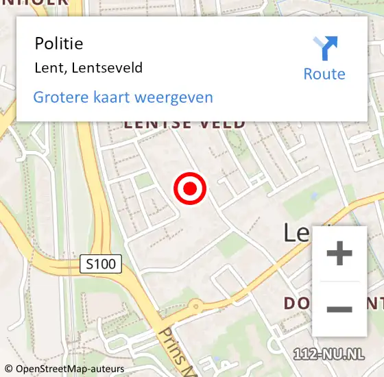 Locatie op kaart van de 112 melding: Politie Lent, Lentseveld op 27 januari 2022 21:31