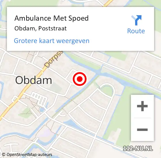 Locatie op kaart van de 112 melding: Ambulance Met Spoed Naar Obdam, Poststraat op 27 januari 2022 22:02