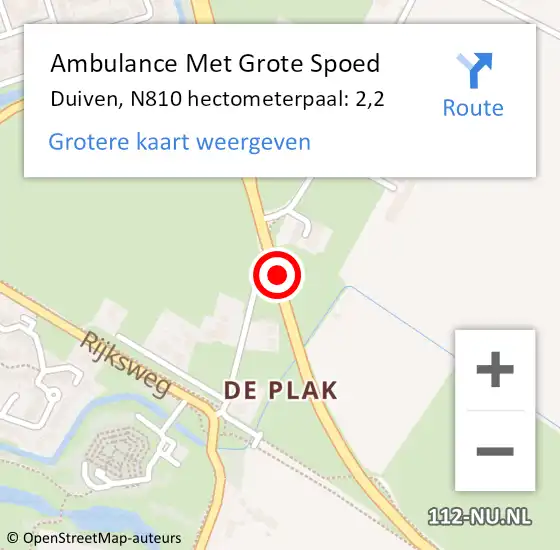 Locatie op kaart van de 112 melding: Ambulance Met Grote Spoed Naar Duiven, N810 hectometerpaal: 2,2 op 27 januari 2022 22:18