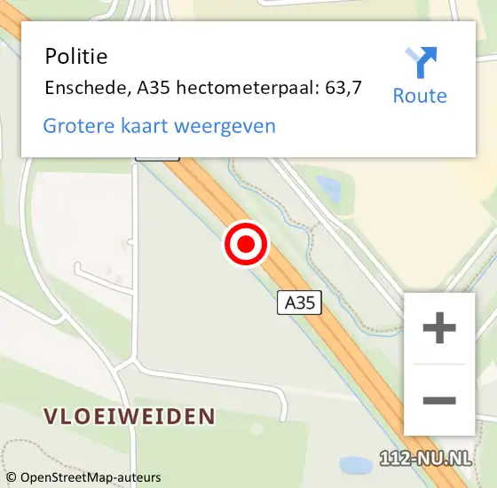 Locatie op kaart van de 112 melding: Politie Enschede, A35 hectometerpaal: 63,7 op 27 januari 2022 22:56