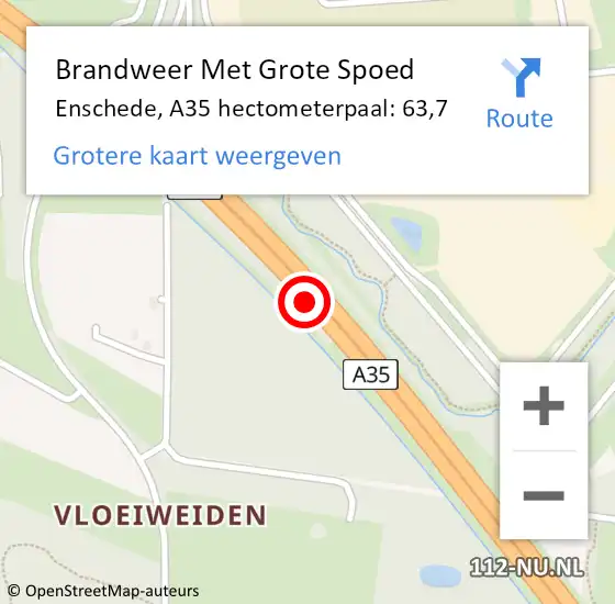 Locatie op kaart van de 112 melding: Brandweer Met Grote Spoed Naar Enschede, A35 hectometerpaal: 63,7 op 27 januari 2022 22:56