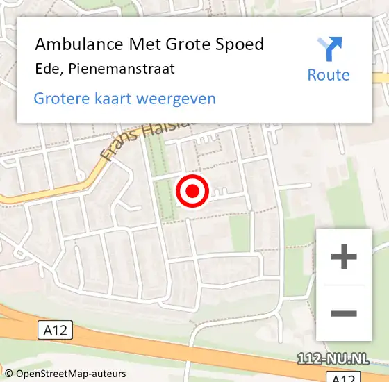 Locatie op kaart van de 112 melding: Ambulance Met Grote Spoed Naar Ede, Pienemanstraat op 27 januari 2022 23:00