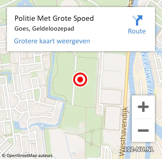 Locatie op kaart van de 112 melding: Politie Met Grote Spoed Naar Goes, Geldeloozepad op 27 januari 2022 23:07