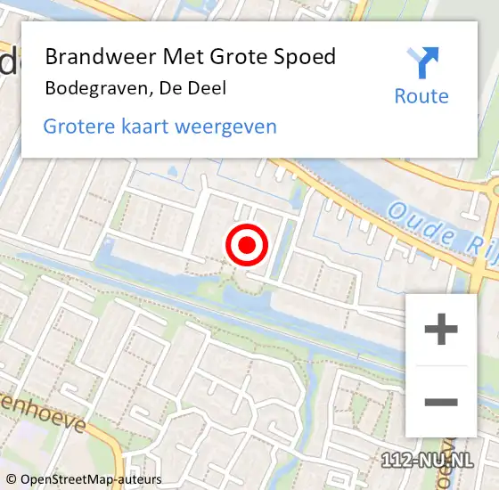 Locatie op kaart van de 112 melding: Brandweer Met Grote Spoed Naar Bodegraven, De Deel op 27 januari 2022 23:34