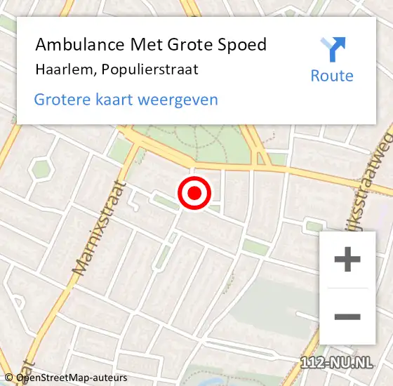 Locatie op kaart van de 112 melding: Ambulance Met Grote Spoed Naar Haarlem, Populierstraat op 27 januari 2022 23:38