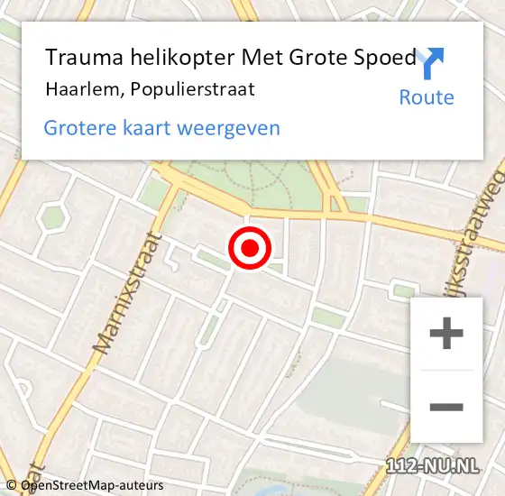 Locatie op kaart van de 112 melding: Trauma helikopter Met Grote Spoed Naar Haarlem, Populierstraat op 27 januari 2022 23:47