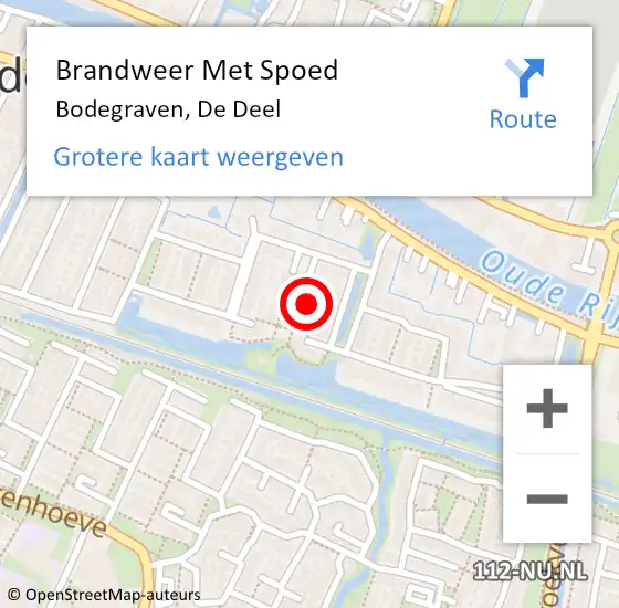 Locatie op kaart van de 112 melding: Brandweer Met Spoed Naar Bodegraven, De Deel op 28 januari 2022 00:00