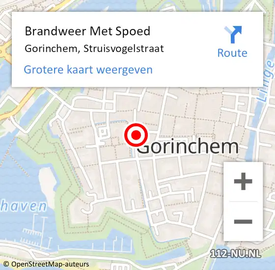 Locatie op kaart van de 112 melding: Brandweer Met Spoed Naar Gorinchem, Struisvogelstraat op 28 januari 2022 01:26