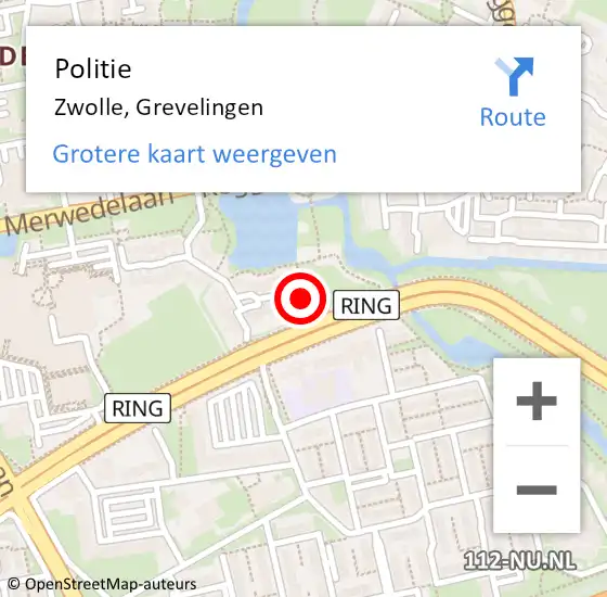 Locatie op kaart van de 112 melding: Politie Zwolle, Grevelingen op 28 januari 2022 03:15