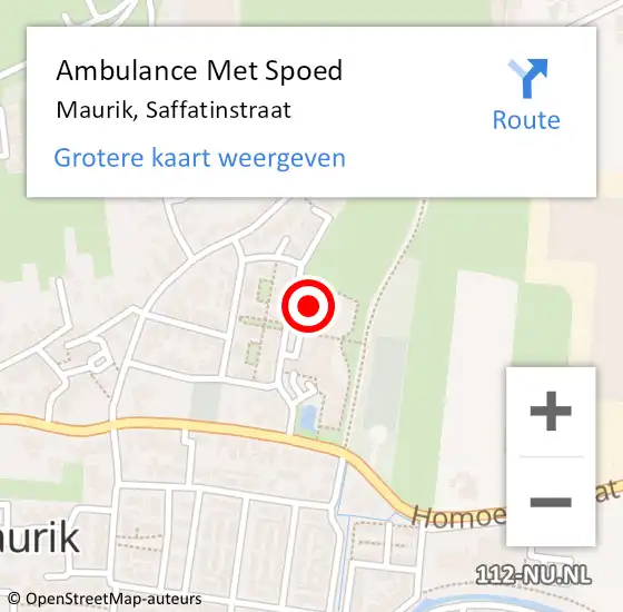 Locatie op kaart van de 112 melding: Ambulance Met Spoed Naar Maurik, Saffatinstraat op 28 januari 2022 04:48