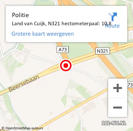 Locatie op kaart van de 112 melding: Politie Land van Cuijk, N321 hectometerpaal: 10,8 op 28 januari 2022 05:20