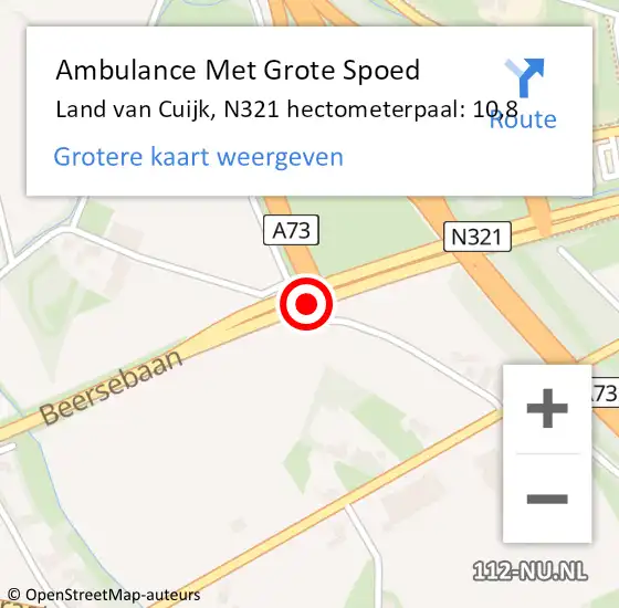 Locatie op kaart van de 112 melding: Ambulance Met Grote Spoed Naar Land van Cuijk, N321 hectometerpaal: 10,8 op 28 januari 2022 05:23