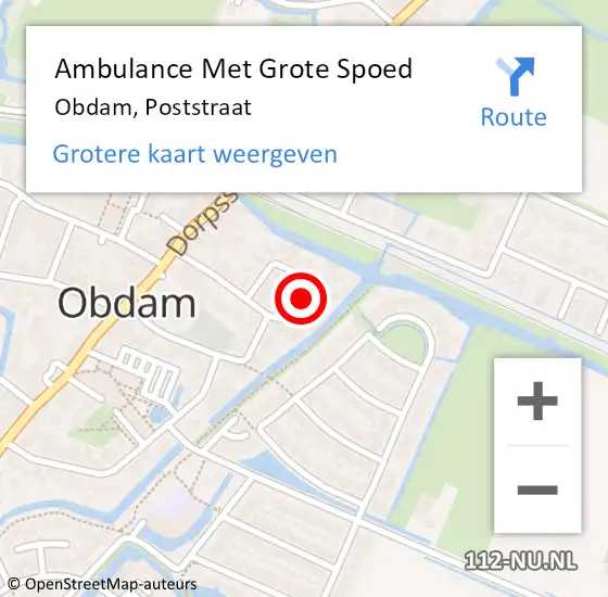 Locatie op kaart van de 112 melding: Ambulance Met Grote Spoed Naar Obdam, Poststraat op 28 januari 2022 05:45