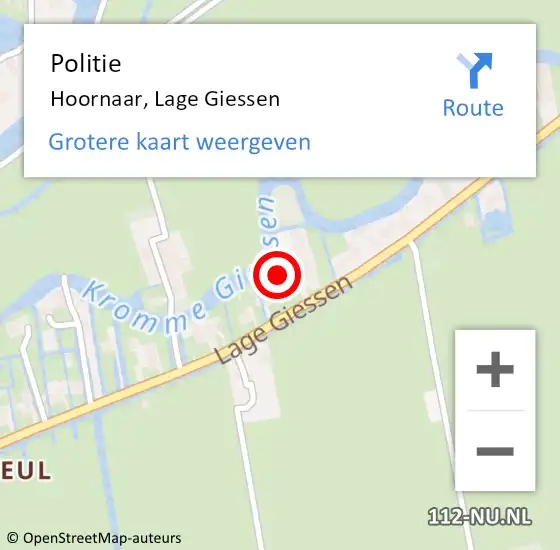 Locatie op kaart van de 112 melding: Politie Hoornaar, Lage Giessen op 28 januari 2022 06:14