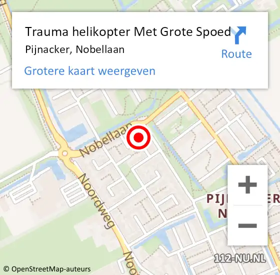 Locatie op kaart van de 112 melding: Trauma helikopter Met Grote Spoed Naar Pijnacker, Nobellaan op 28 januari 2022 09:09