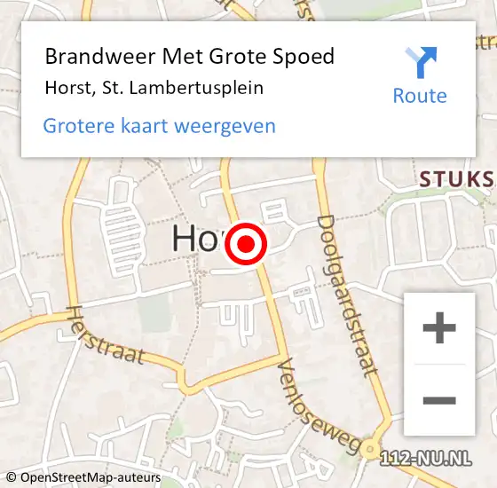 Locatie op kaart van de 112 melding: Brandweer Met Grote Spoed Naar Horst, St. Lambertusplein op 28 januari 2022 09:44