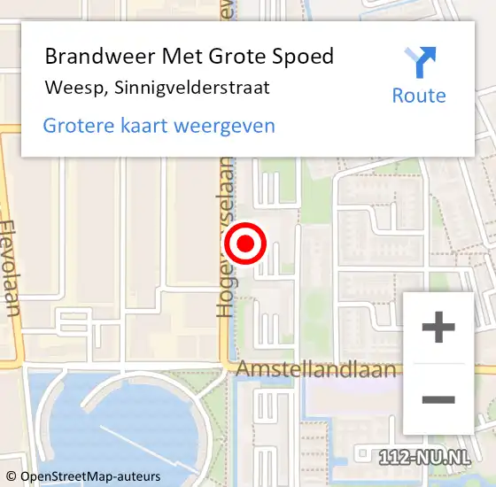 Locatie op kaart van de 112 melding: Brandweer Met Grote Spoed Naar Weesp, Sinnigvelderstraat op 28 januari 2022 10:00