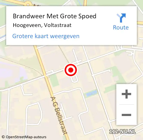 Locatie op kaart van de 112 melding: Brandweer Met Grote Spoed Naar Hoogeveen, Voltastraat op 28 januari 2022 11:12