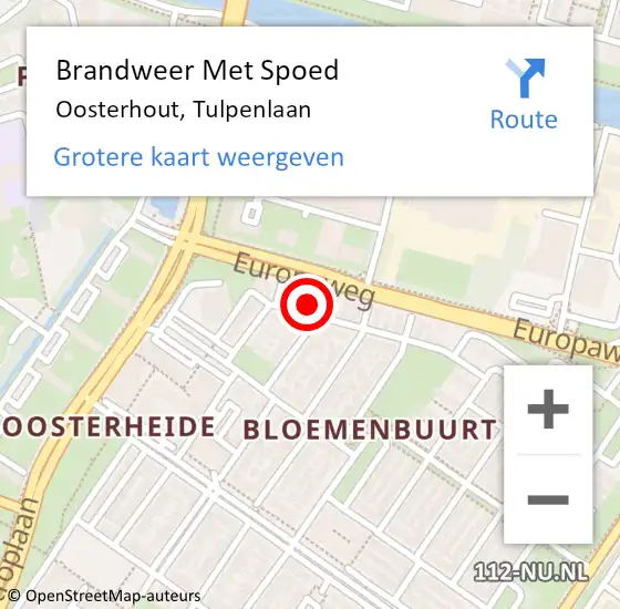 Locatie op kaart van de 112 melding: Brandweer Met Spoed Naar Oosterhout, Tulpenlaan op 28 januari 2022 11:38