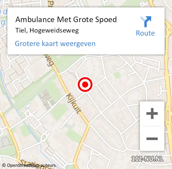 Locatie op kaart van de 112 melding: Ambulance Met Grote Spoed Naar Tiel, Hogeweidseweg op 28 januari 2022 11:48