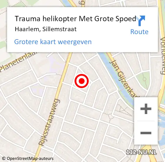 Locatie op kaart van de 112 melding: Trauma helikopter Met Grote Spoed Naar Haarlem, Sillemstraat op 28 januari 2022 11:49