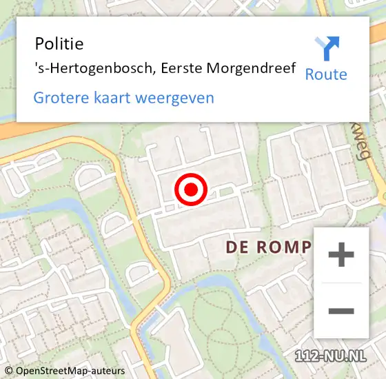 Locatie op kaart van de 112 melding: Politie 's-Hertogenbosch, Eerste Morgendreef op 28 januari 2022 12:09