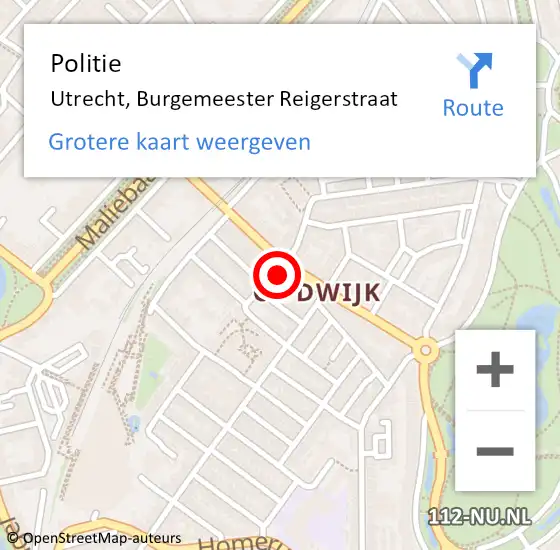 Locatie op kaart van de 112 melding: Politie Utrecht, Burgemeester Reigerstraat op 28 januari 2022 12:48