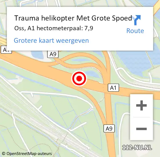 Locatie op kaart van de 112 melding: Trauma helikopter Met Grote Spoed Naar Oss, A1 hectometerpaal: 7,9 op 28 januari 2022 13:03