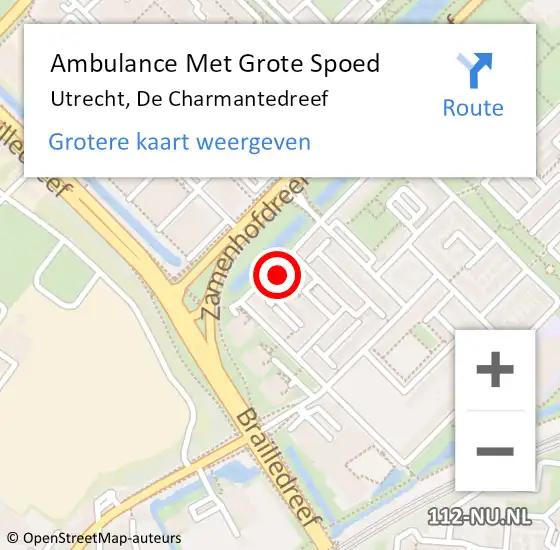 Locatie op kaart van de 112 melding: Ambulance Met Grote Spoed Naar Utrecht, De Charmantedreef op 6 juli 2014 16:10