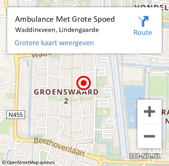 Locatie op kaart van de 112 melding: Ambulance Met Grote Spoed Naar Waddinxveen, Lindengaarde op 28 januari 2022 14:36