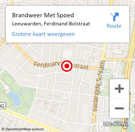 Locatie op kaart van de 112 melding: Brandweer Met Spoed Naar Leeuwarden, Ferdinand Bolstraat op 28 januari 2022 14:58