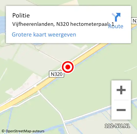 Locatie op kaart van de 112 melding: Politie Vijfheerenlanden, N320 hectometerpaal: 1 op 28 januari 2022 15:17