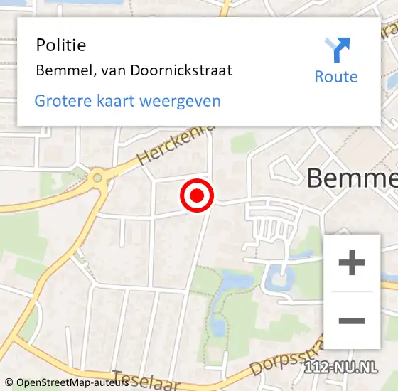 Locatie op kaart van de 112 melding: Politie Bemmel, van Doornickstraat op 28 januari 2022 15:25