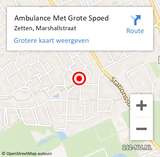 Locatie op kaart van de 112 melding: Ambulance Met Grote Spoed Naar Zetten, Marshallstraat op 28 januari 2022 15:51
